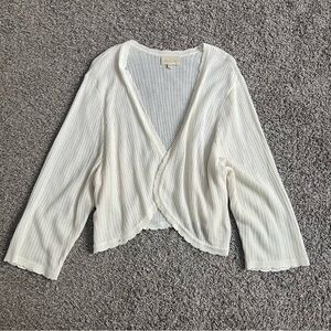 White Knit Modcloth Cropped Cardigan 3X Coastal Spring Scalloped Boho Grandma